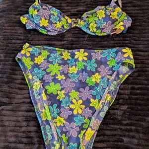 VM Sport by Via Marina Floral Bikini Set in Blue and Green